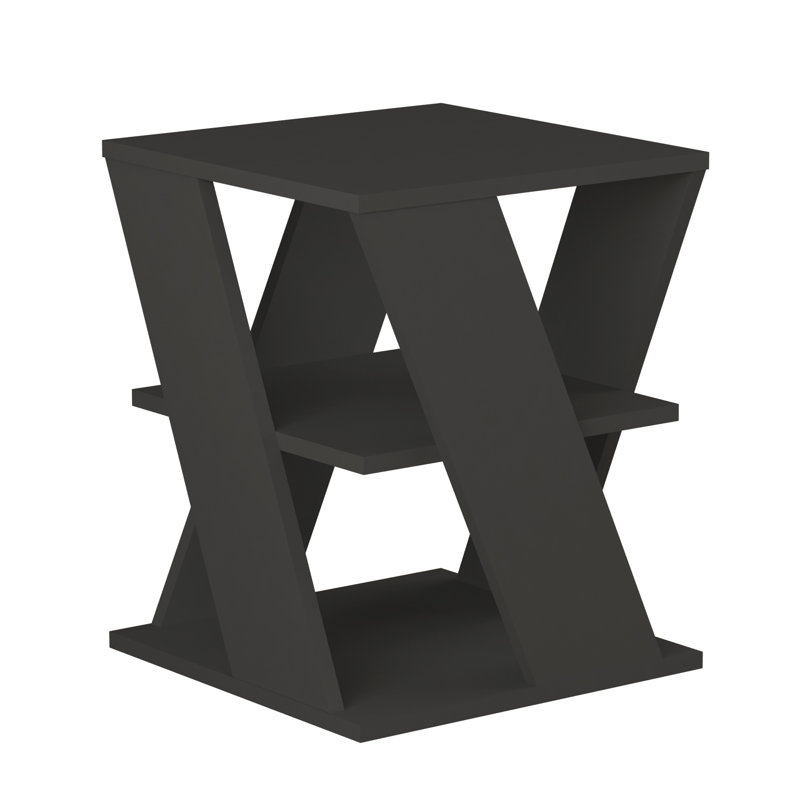 Cateline Geometric Floor Shelf End Table with Storage, Anthracite