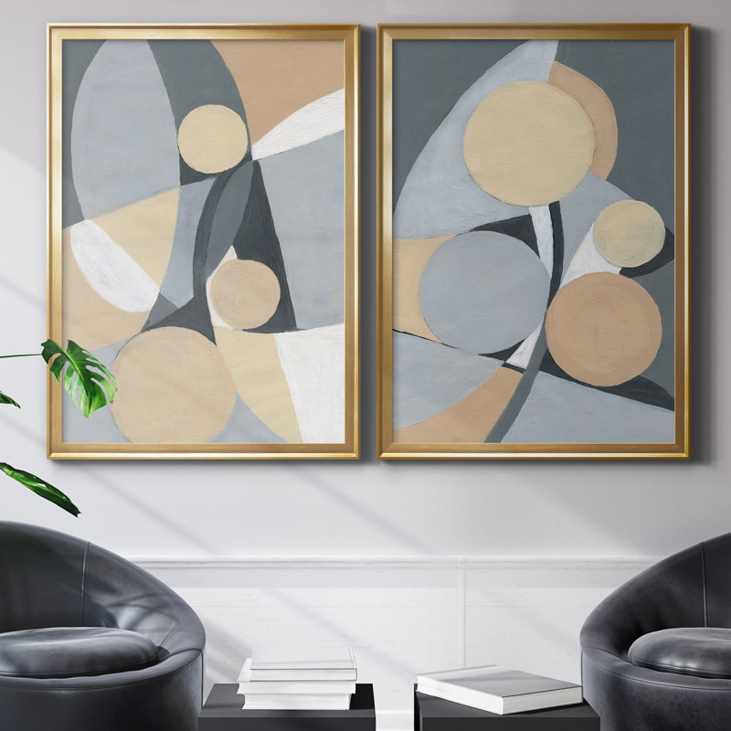 Millenium I - ensemble de 2 reproductions d'art, Pas de tapis, Toile encadrée dorée, H 30,5 po x l 85 po x P 1,5 po