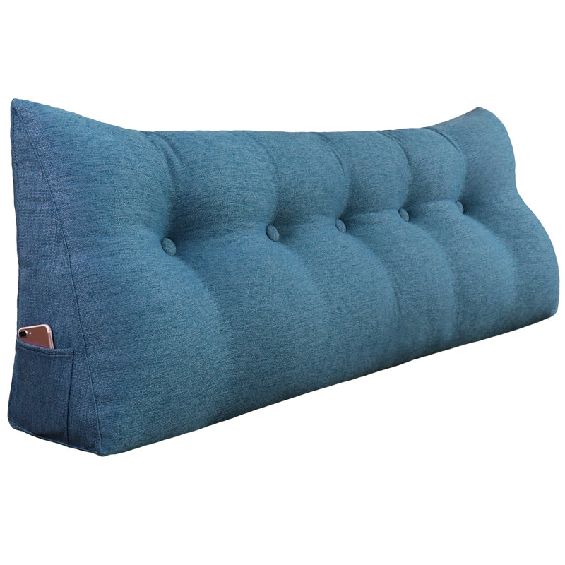 Sit-up Back Comfort Large Triangular Bolster Headboard Reading Wedge Pillow Compression, Queen, Blue