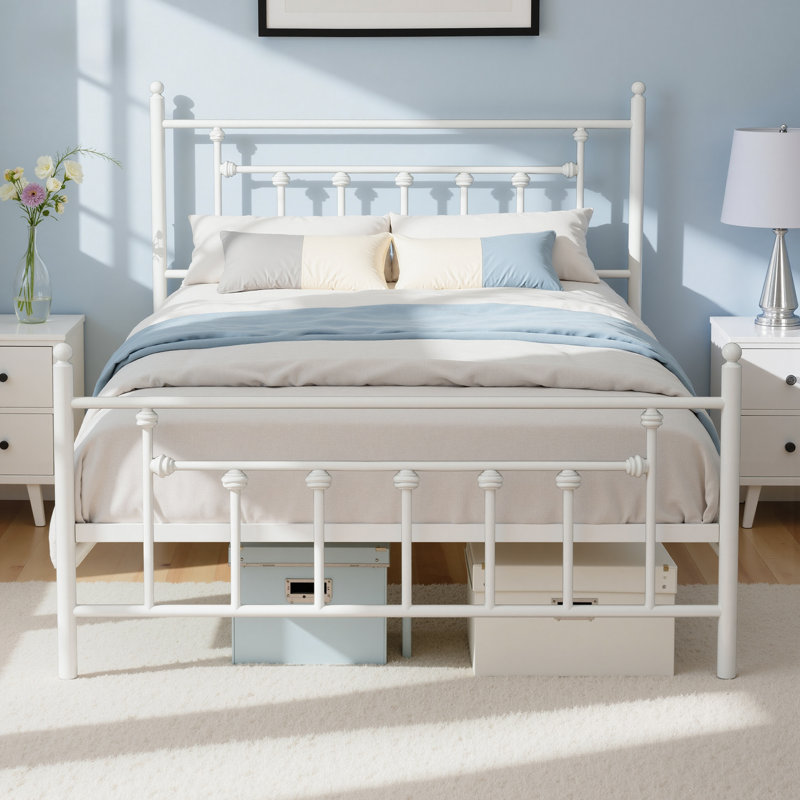 Single Double Size Bed Frame, Metal Platform Beds with Headboard and Footboard, Steel Slat Support, No Box Spring Needed, Easy Assembly