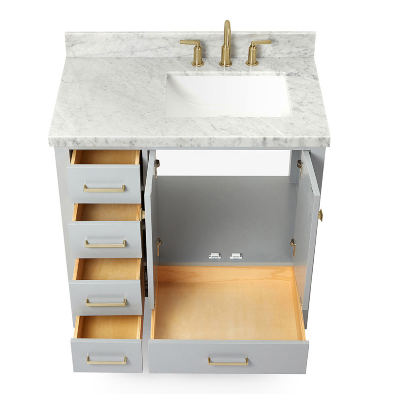 Cambridge 37'' W Single Vanity, Brushed Nickel, Carrara Marble, Gray