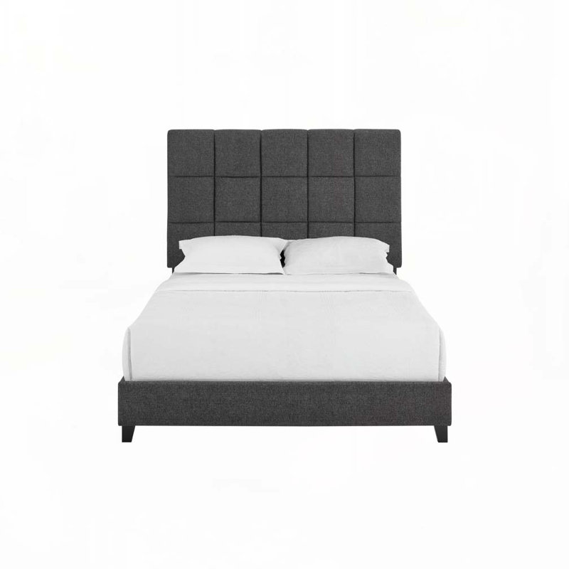 Boucle Upholstered Platform Bed, Gray, Queen