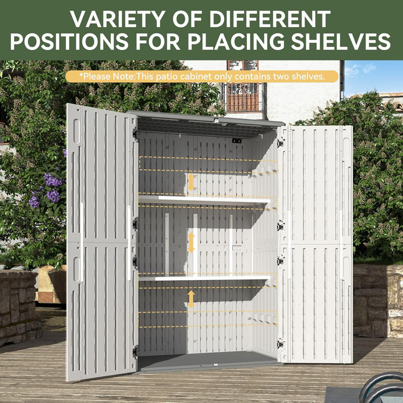 Remise de rangement verticale 64 pieds cubes imperméable avec tablettes et plancher