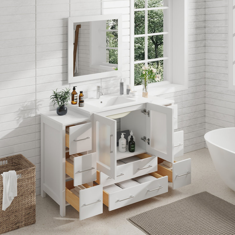  54" Single Bathroom Vanity Set with Mirror, White