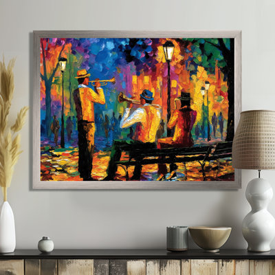 «Outdoor Jazz Music In Paris - Music Jazz», reproduction d'art sur toile jaune rétro