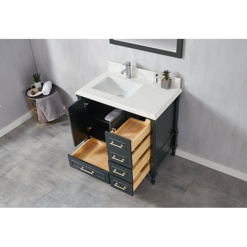 Ensemble de meuble-lavabo simple 36 po Flavell, Bord à double gorge Calacatta