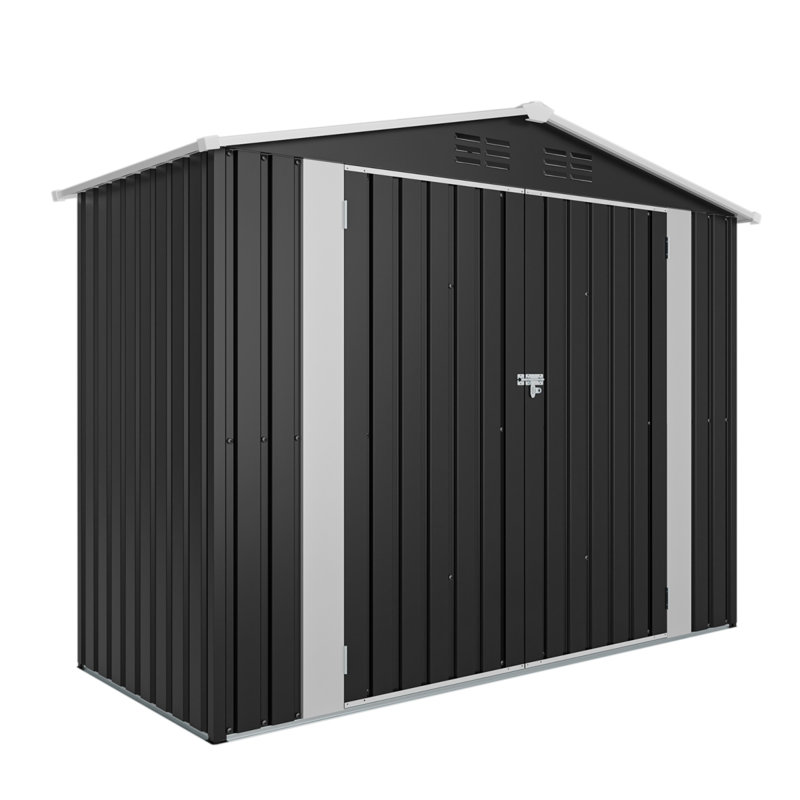 Remise de rangement extérieure en acier galvanisé noir, porte à double charnière verrouillable et évents d'aération sur le dessus, rangement pour outils utilitaires résistant aux intempéries pour la pelouse du patio