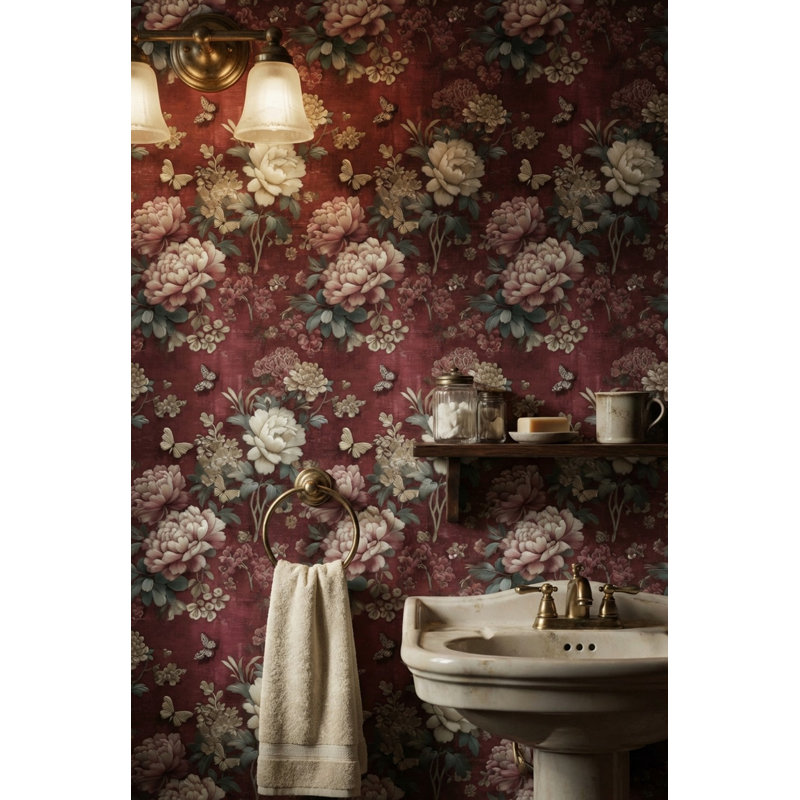 Papier peint floral rétro avec décoration murale papillons, Peler et coller