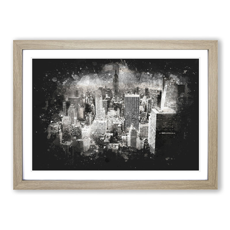 A New York Skyline - Picture Frame Graphic Art Print, 45cm H x 63cm W x 2cm D, Oak Framed