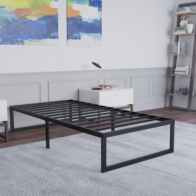 Morgan 14" Metal Platform Bed Frame with Steel Slat Supports and Quick Lock Functionality, Twin