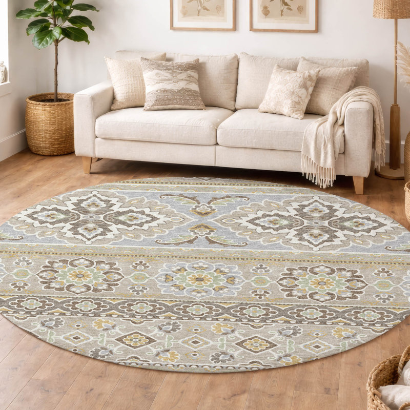 Machine Washable Indoor/Outdoor Chantille ACN2677 Tribal Rug, Beige, 8' Round