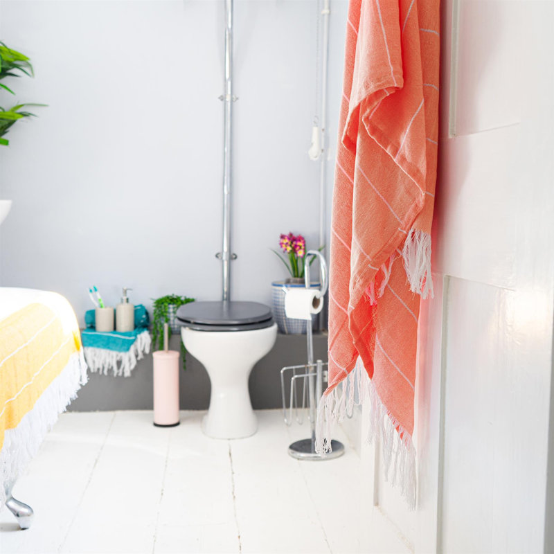 Nicola Spring - Turkish Cotton Bath Towels - 173 x 92cm, Light Orange/Aqua, 2