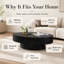 Table basse moderne ovale noire de 43,7 po avec base piédestal robuste pour le salon-1544132725