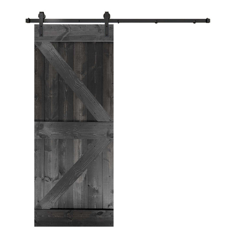 Ensemble de quincaillerie pour porte de grange simple en bois, Gris carbone, 34 po x 84 po