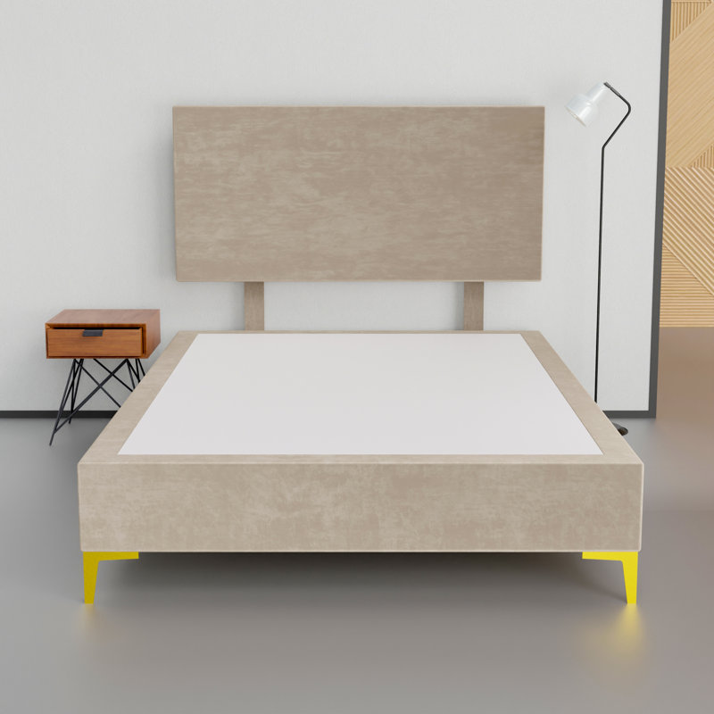 15” Premium Velvet Material Wood Box Spring/Bed Frame With Headboard, Durable & Stylish Metal Legs, Multi Colour Options