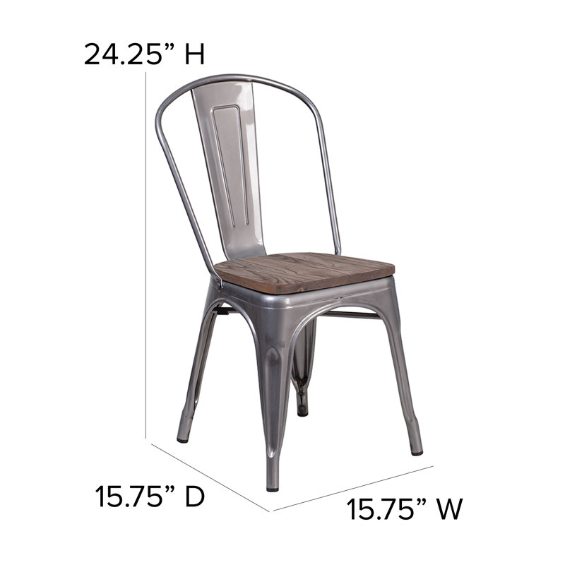 Ketchum Clear Coated Metal Stackable Chair with Wood Seat, Clear