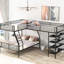 Lit superposé en forme de L en métal avec lit simple superposé double et mezzanine, noir, 4 tablettes - métal, finition noire pour la chambre à coucher