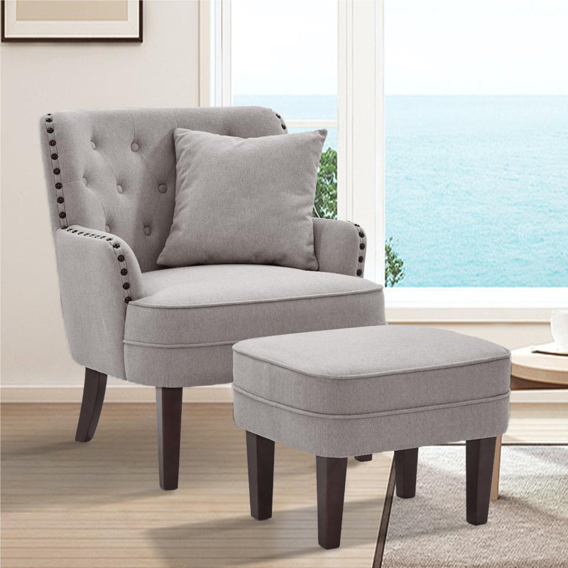 HIMO 28.3'' Wide Soft Sofa and Ottoman with 1 Pillow, Light Gray 100% Polyester
