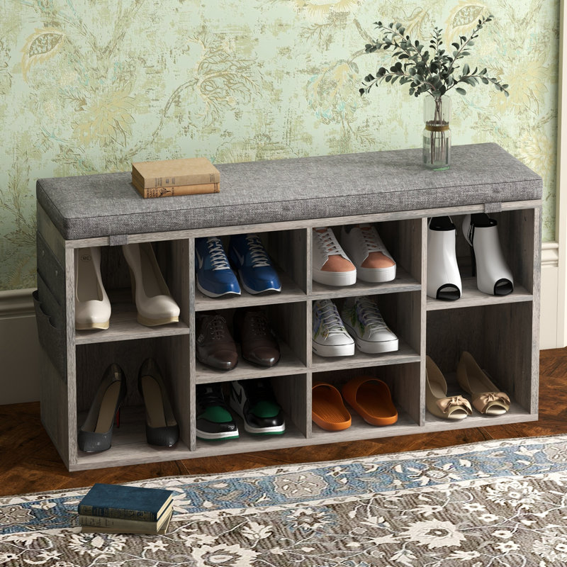 Banc de rangement pour 10 paires de chaussures, gris