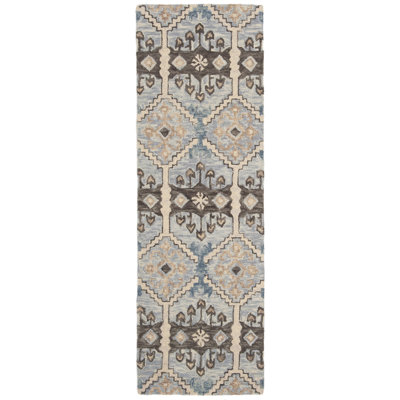 Tapis bleu clair / crème en laine touffeté à la main Posada