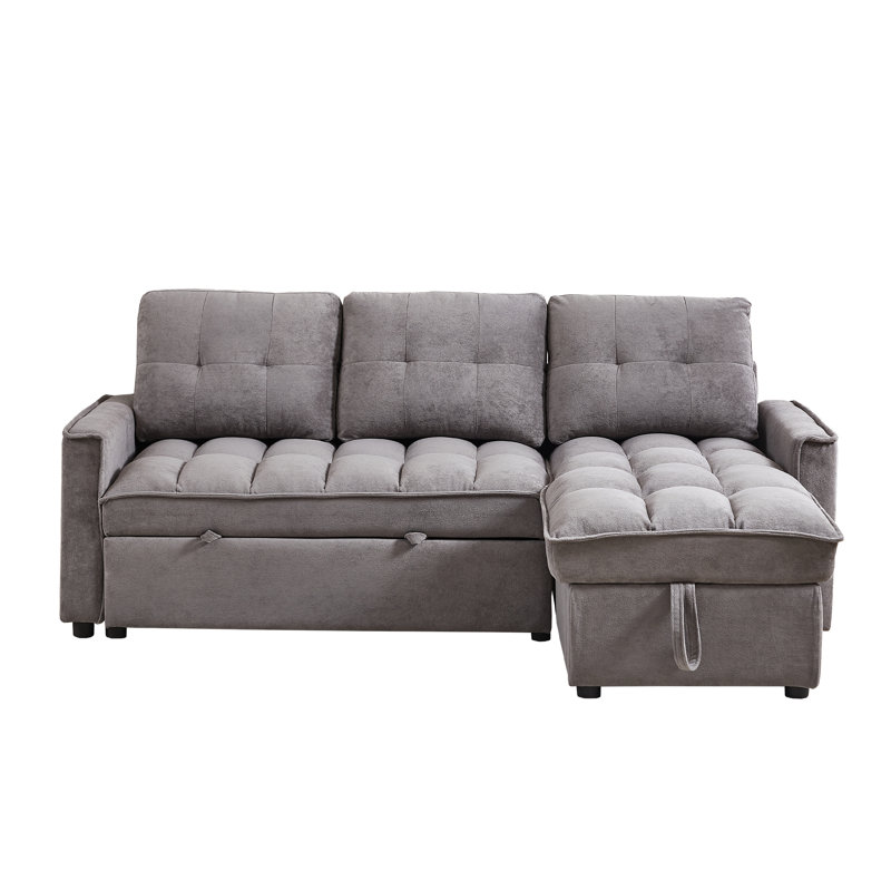 Canapé-lit modulaire en L 71 po avec méridienne de rangement en cuir et canapé-lit réversible convertible moderne avec ports USB et poche latérale