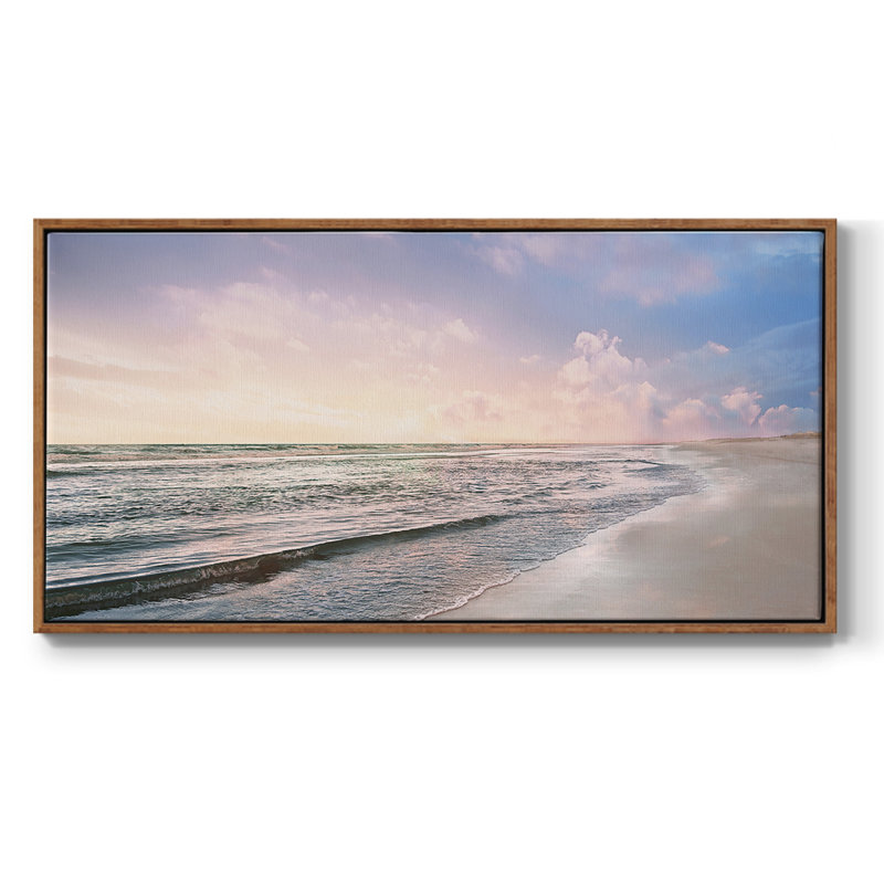 Plage Zoey - Toile tendue avec châssis tendue, prête à être accrochée, H 21 po x l 41 po, Noyer