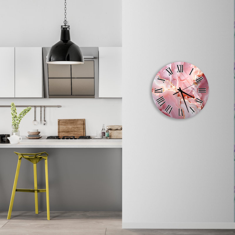 Horloge murale en verre trempé en marbre rose, horloge Art décoratif, horloge de style moderne, décoration élégante, idée cadeau unique, horloge surdimensionnée