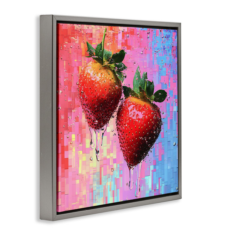 Fraises luxuriantes avec cadre flottant goutte à goutte d'eau, design par LSR Creative Studio, H 25 po x l 25 po
