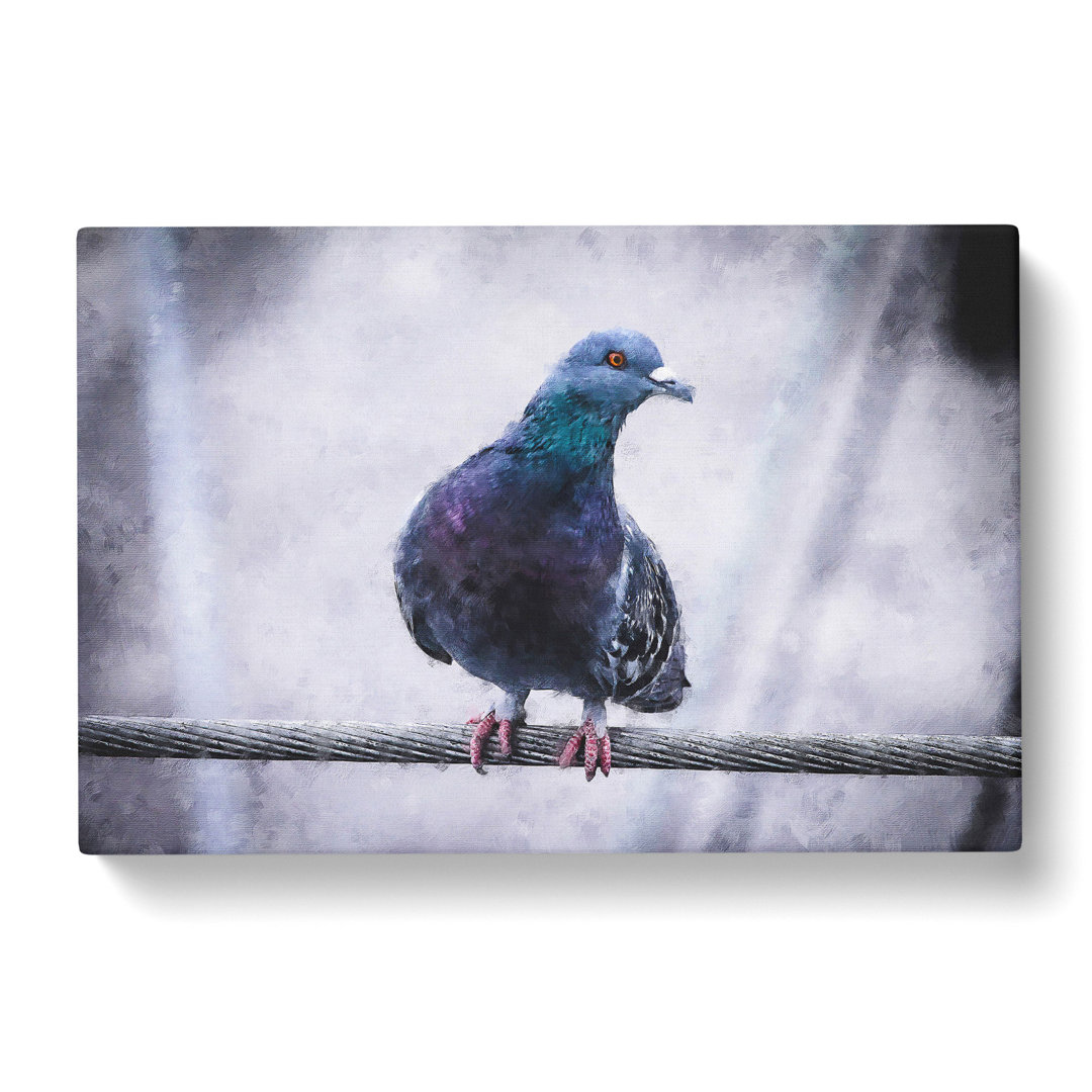 Pigeon Bird On A Wire Painting - Wrapped Canvas