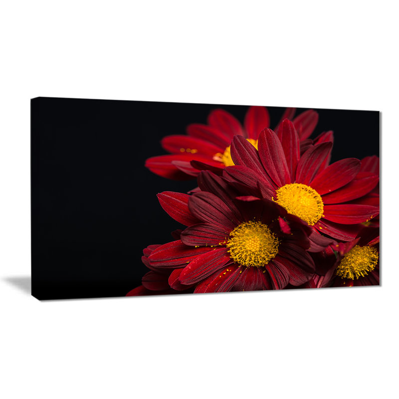Floral, chorale rouge, impression sur toile - Fleurs de chrysanthème, H 20 po x l 40 po x P 1po