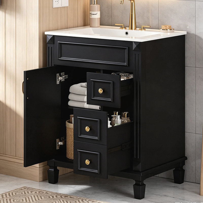 Meuble-lavabo 24 po avec lavabo en céramique, conception compacte, 2 tiroirs et tablette réglable pour les petits espaces