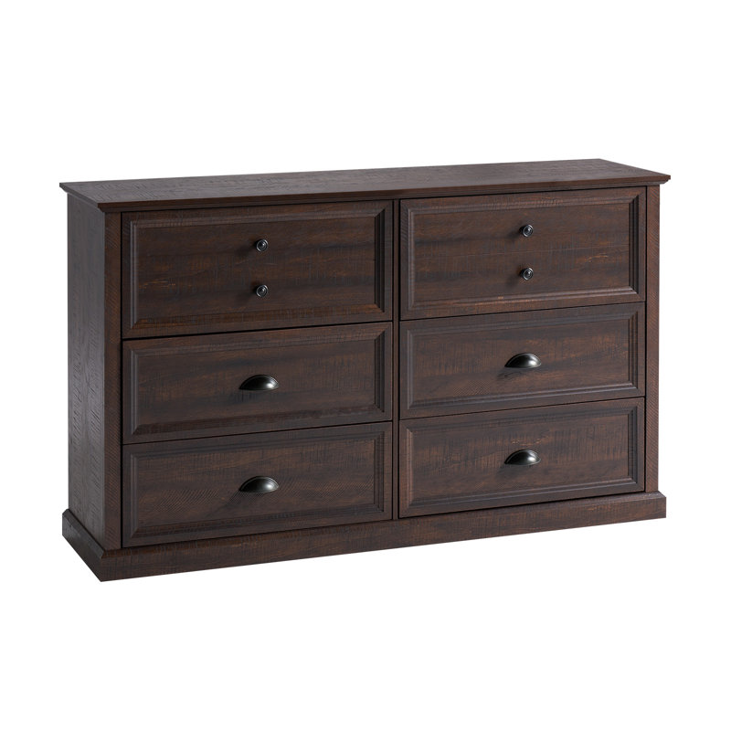 Rustic Brown Medium Wood Farmhouse 58" Six-Drawer Dresser