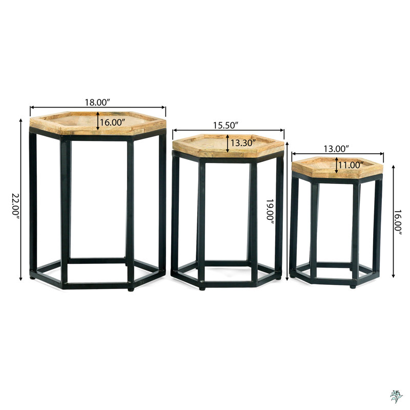 Hexagonal Set Of 3 End Table