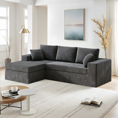 108" Modular Sectional Sofa With Chaise, Cloud-Inspired Deep Seat Couch, Modern L-Shape Modular Sofa For Living Room, Upholstered Corduroy Couch (Gray, Left-Facing Chaise)