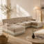 Canapé modulaire 4 places avec 2 repose-pieds, jupe à pampilles, conception capitonnée, mousse haute densité, base ergonomique en bois de qualité supérieure, brun clair-1271151596