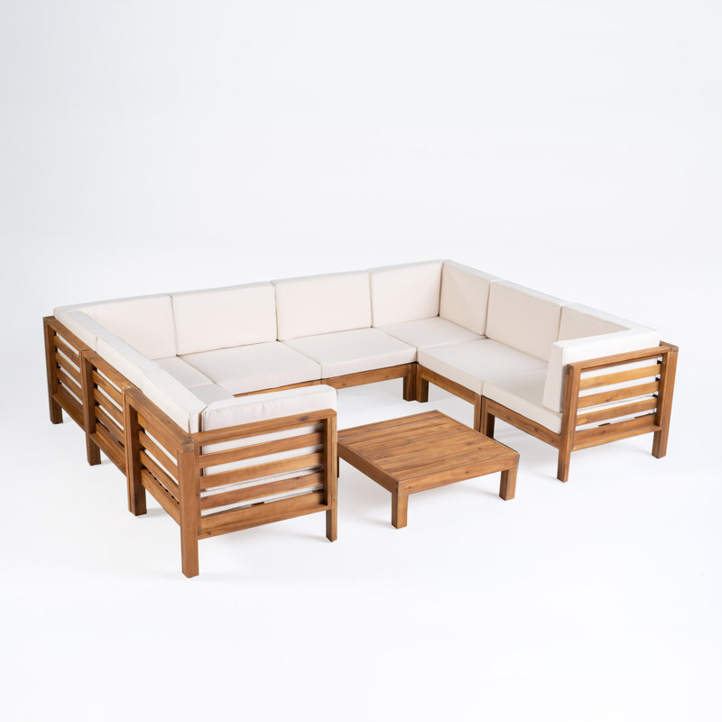Acacia 8 - Person Modular Patio Conversation Set with Cushions, Brown Frame/Beige Cushion
