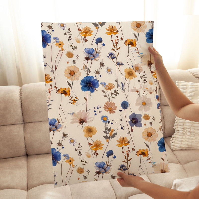 «Botanical Fall Wildflowers Pattern IV Cottage», reproduction d'art non encadrée, H 20 po x l 16 po