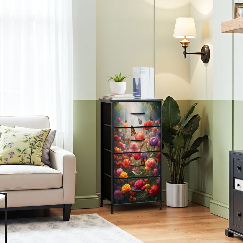 4 Drawer Dresser for Bedroom, Narrow Chest of Drawers, Wooden Top and Study Iron Frame 18"x37.5"-(WxH)