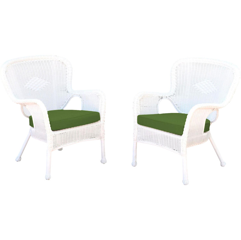 Chaise de patio avec coussins Batchelder, Vert chasseur, Blanc