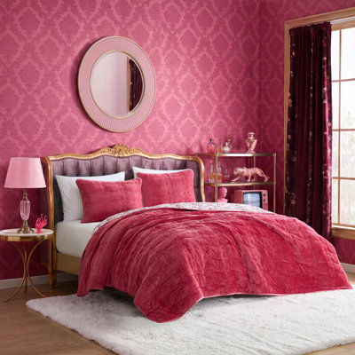 Ensemble de courtepointe réversible rose Betsey Johnson