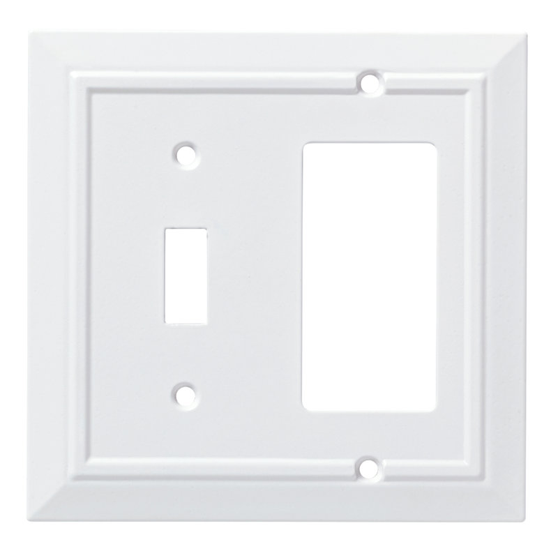 Classic Architecture 2-Gang Toggle Light Switch / Rocker Combination Wall Plate, Pure White