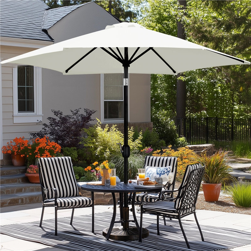 Parasol de marché 9 pi avec bouton-poussoir inclinable et manivelle, crème, Crème