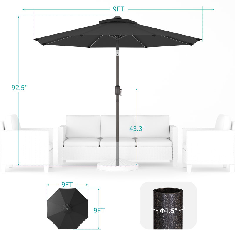 Parasol de marché 108 po Doraline, Noir, H 92,9 po x l 90 po x P 90 po