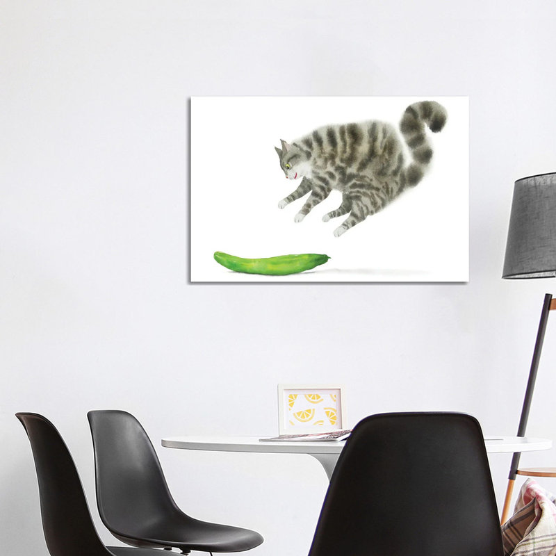 Сat Scared By A Cucumber by Alexey Dmitrievich Shmyrov - Wrapped Canvas Gallery-Wrapped Canvas Giclée