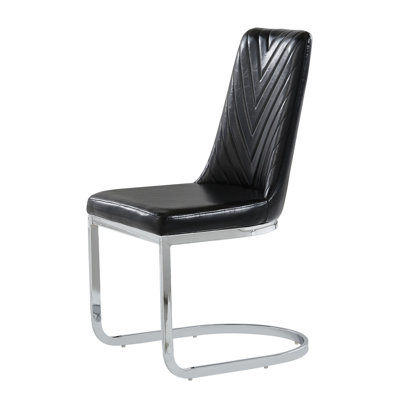 2 Black Dining Chair - Faux Leather, Metal Frame, Pu Foam Padding, C Style Base With Floor Stoppers, 22.39in Depth, 19.61in Width, 38.07in Height, 42lb Weight Chairs Leather & Metal, Padded Seat,