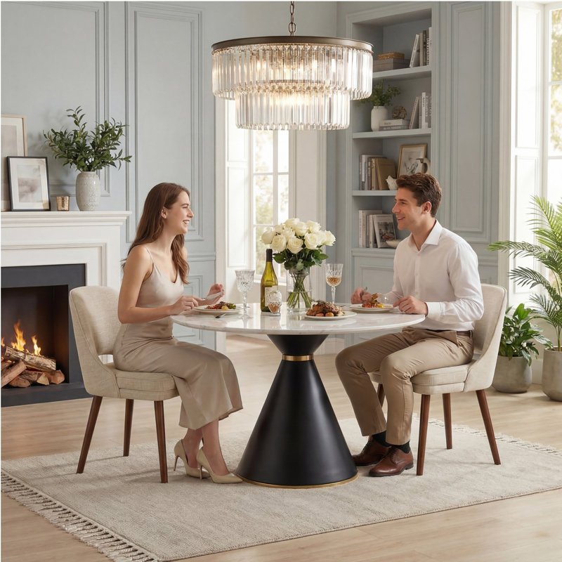 Two-tier solid wood upholstered side chair, Sleek, Beige, Set of 6