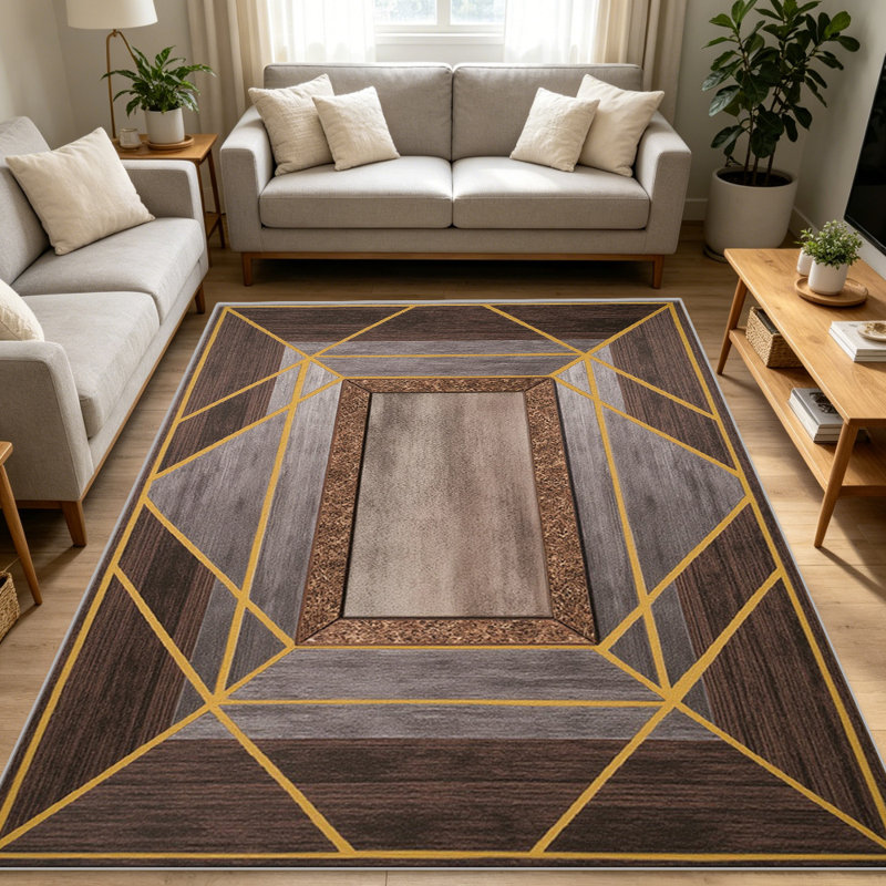 Gold Art Deco carpet-easy to clean, machine-washable, soft and comfortable; suitable for door mats, kitchens, living rooms, bedrooms, corridors, and laundry areas. Easy to clean, durable carpet for home decoration.