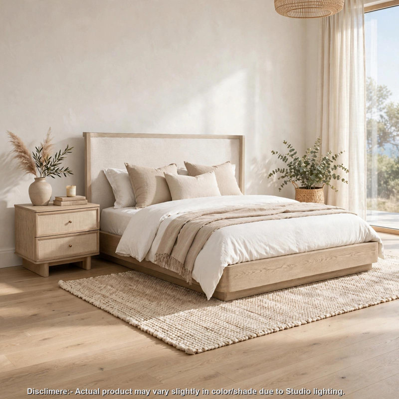Ensemble de chambre à coucher California King, design plateforme, beige, 2 pièces avec NS, Très grand californien