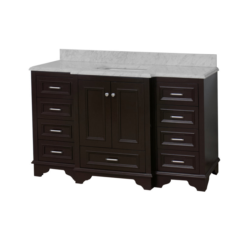 Ensemble de meuble-lavabo simple 60 po Loughlam, Chocolat, Marbre de Carrare