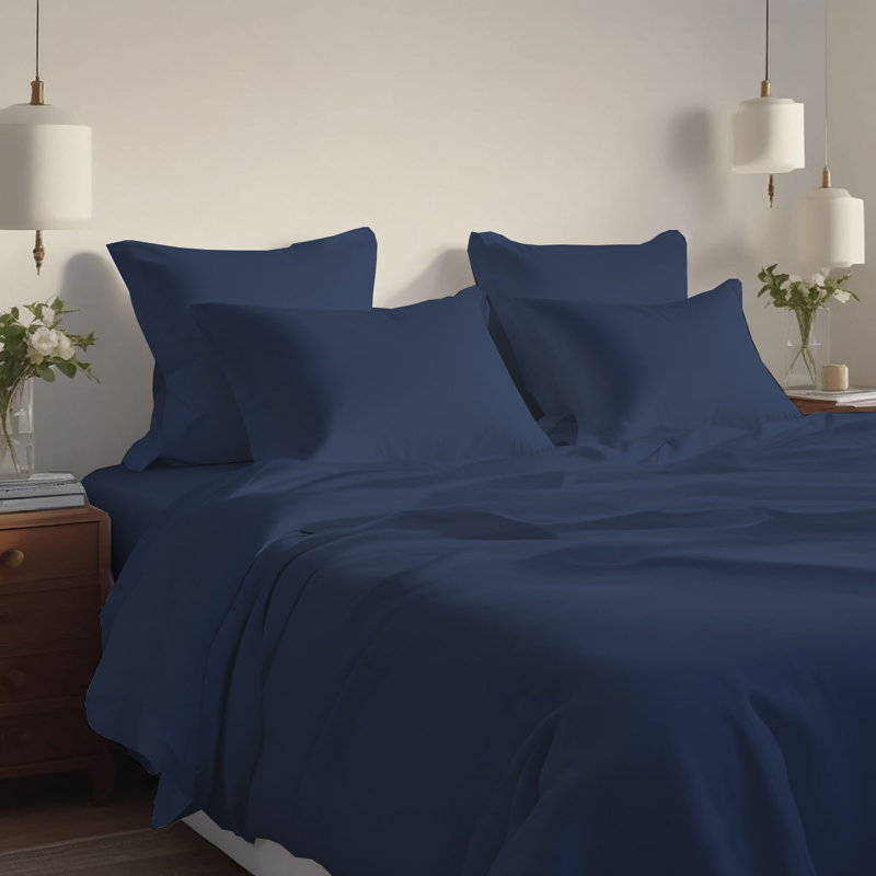 Ensemble de draps rafraîchissant et respirant Hotel Luxurious, Ensemble de draps pour très grand lit + 4 taies d, Bleu marine